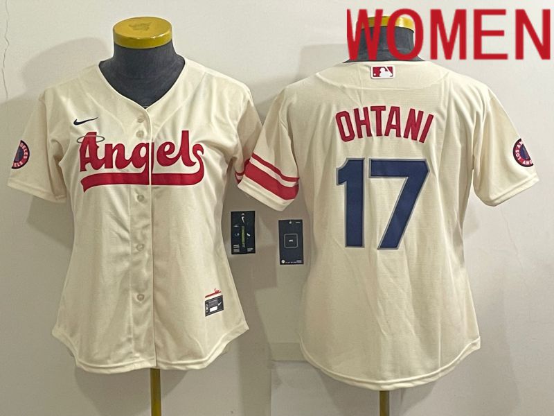 Women Los Angeles Angels 17 Ohtani Cream City Edition Game Nike 2022 MLB Jersey